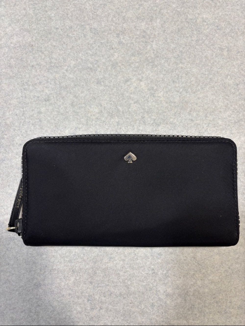 kate spade black zip-around nylon continental wallet with spade emblem